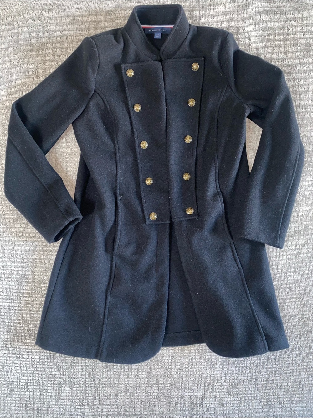 Tommy Hilfiger Black Military-Style Double-Breasted Pea Coat